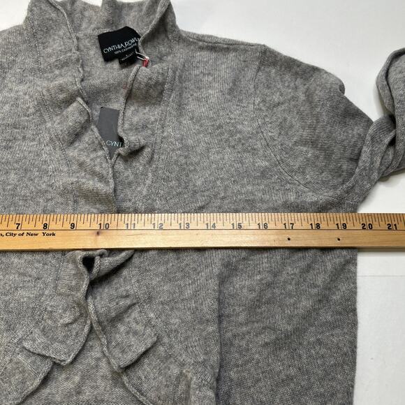 Cynthia Rowley Gray Cashmere Ruffled Open Cardigan Sweater L Crop L/S Fairy - Picture 6 of 8